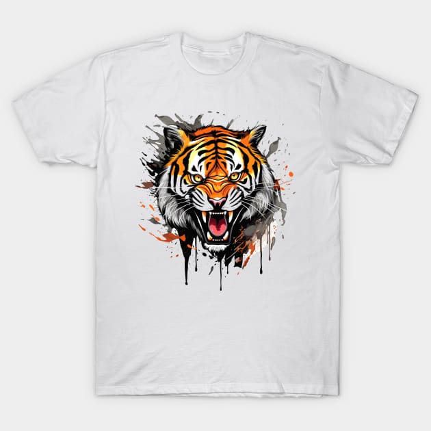 Graphic background, Tiger Tattoo Illustration of Power T-Shirt by FK